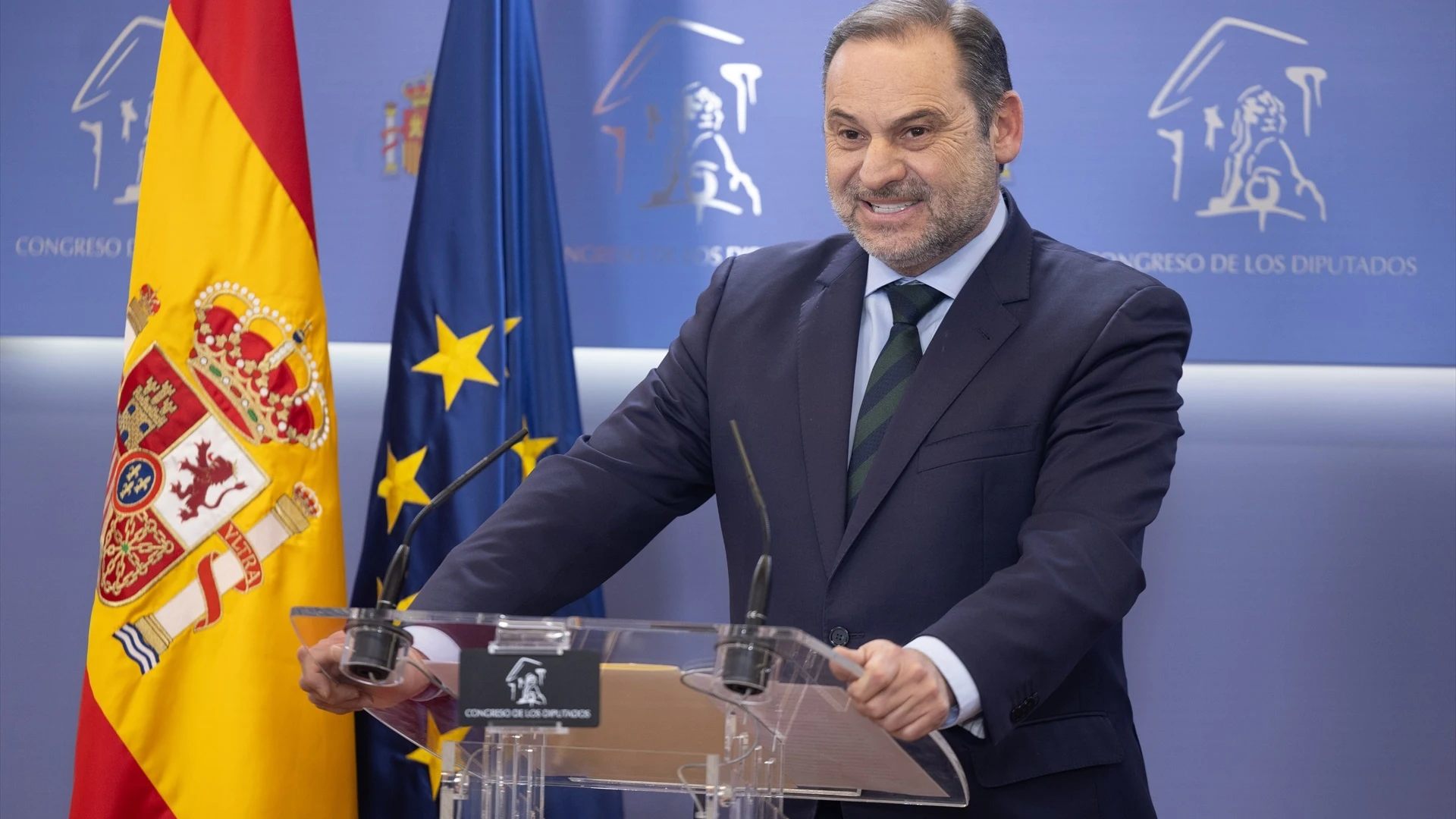 José Luis Ábalos, durante la rueda de prensa, en el Congreso de los Diputados José Luis Ábalos, durante la rueda de prensa, en el Congreso de los Diputados