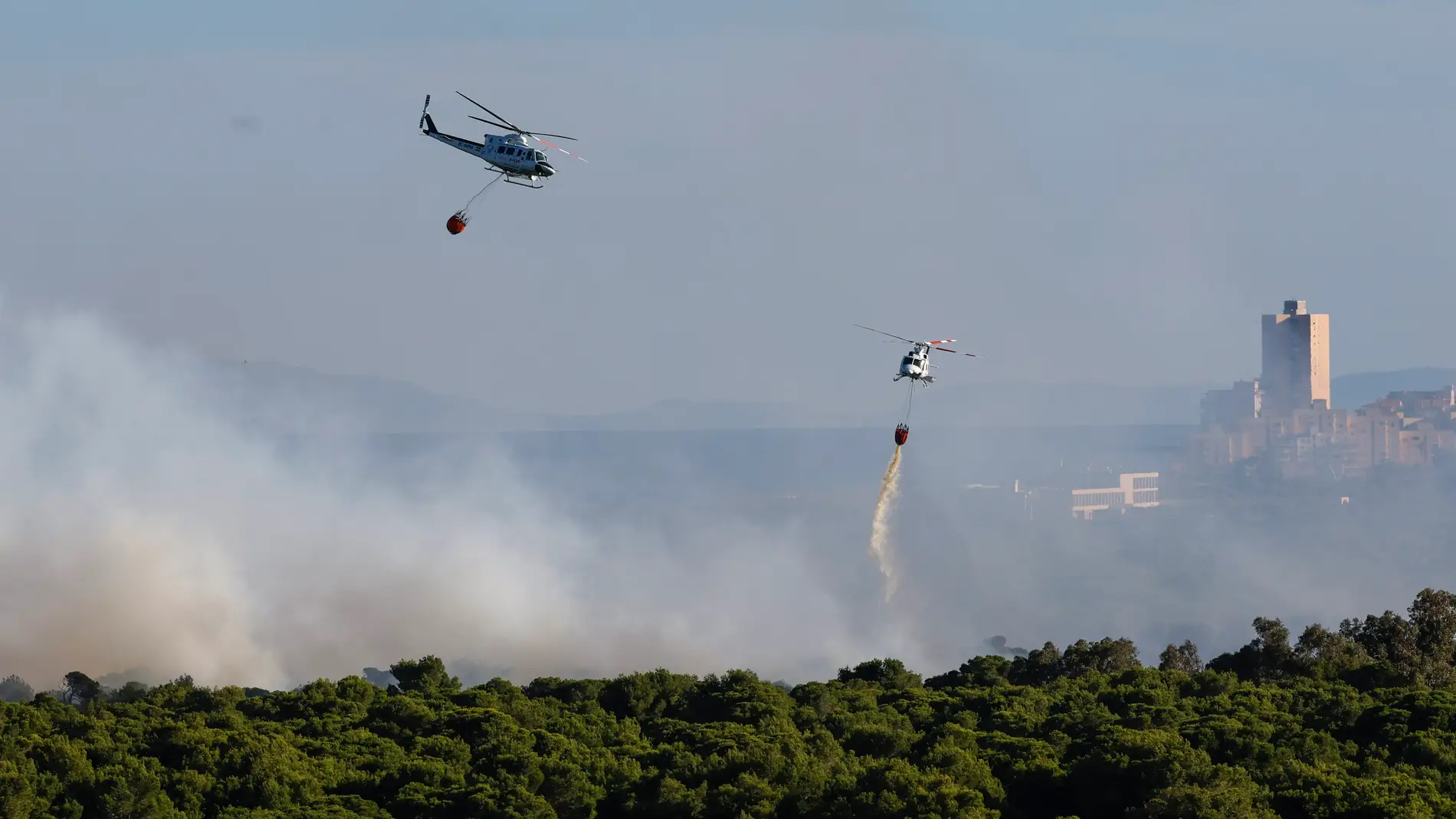 Medios aéreos participan en las labores de extinción del incendi del Saler. 