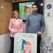 Escobedo y Beltrán con el cartel del 8M Escobedo y Beltrán con el cartel del 8M