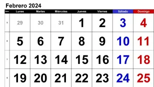 Calendario de febrero de 2024