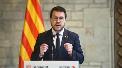 El presidente de la Generalitat, Pere Aragonès, comparece en el Palau de la Generalitat Aragonès descarta un trasvase del Ebro y garantiza que no habrá cortes del agua de boca