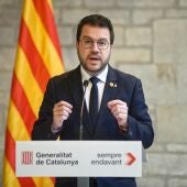 El presidente de la Generalitat, Pere Aragonès, comparece en el Palau de la Generalitat
