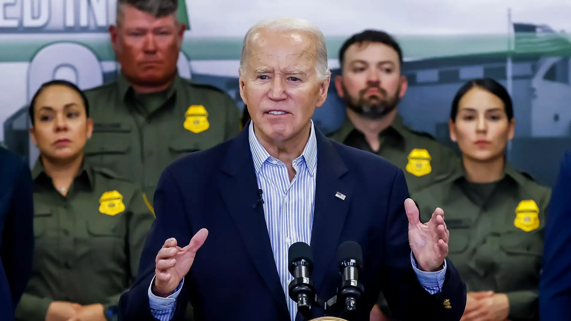 Joe Biden habla en la Estación de la Patrulla Fronteriza de los Estados Unidos en Brownsville, Texas.