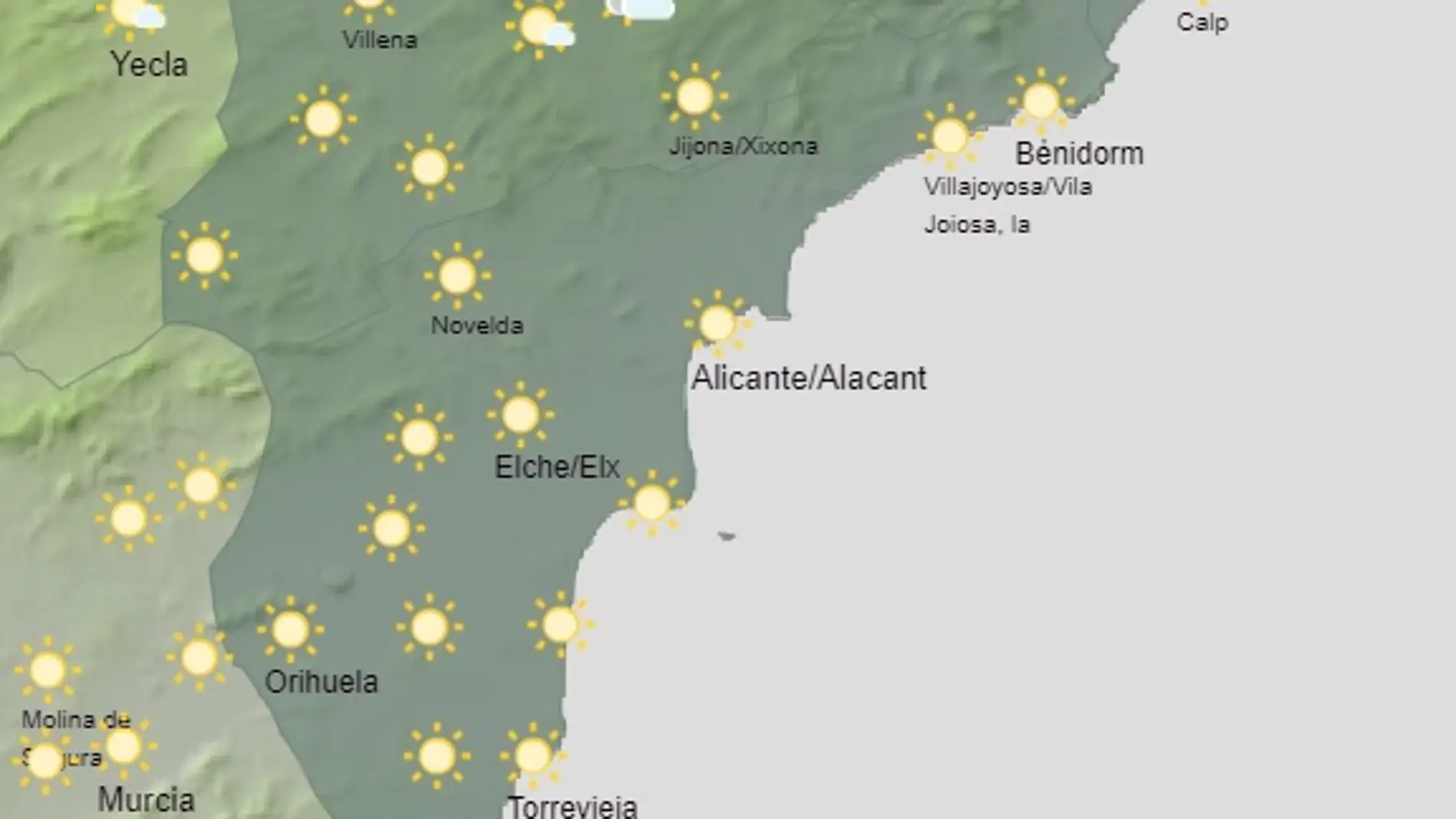 Mapa previsión meteorológica de la Agencia Estatal de Meteorología. 