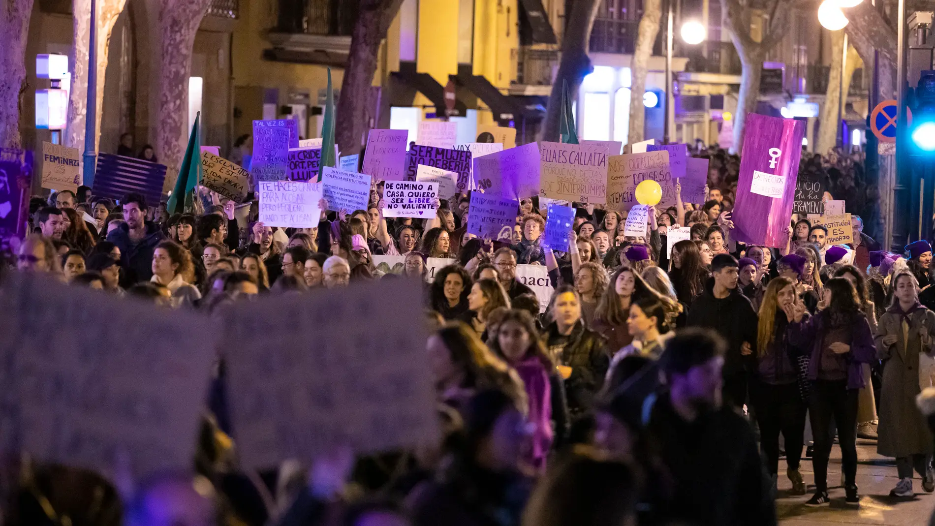 Miles de personas protestan con carteles durante la manifestación encabezada por el Moviment Feminista de Mallorca por el 8M | Foto de archivo