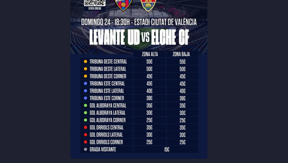 Precios de las entradas para el Levante-Elche. Precios de las entradas para el Levante-Elche.