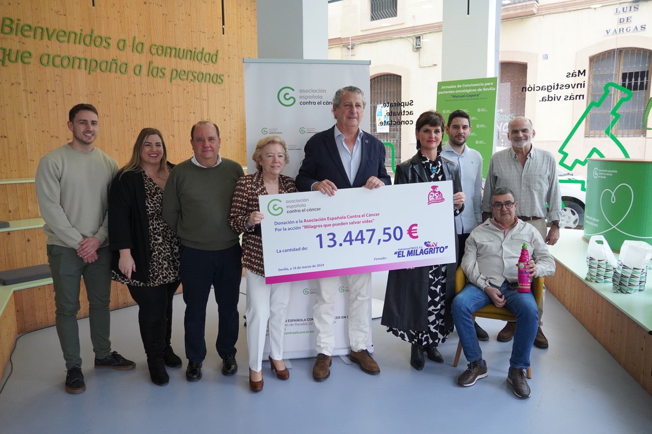 El Milagrito entrega a la Asociación contra el Cáncer más de 13.000 euros por la venta de sus botellas en febrero El Milagrito entrega a la Asociación contra el Cáncer más de 13.000 euros por la venta de sus botellas en febrero