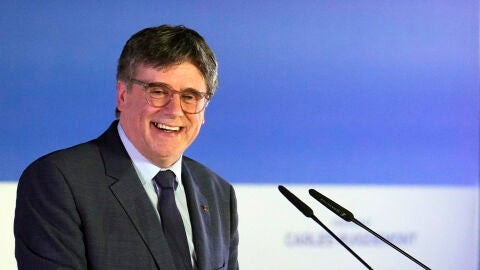 El expresidente de la Generalitat Carles Puigdemont durante la conferencia en Elna (Francia)