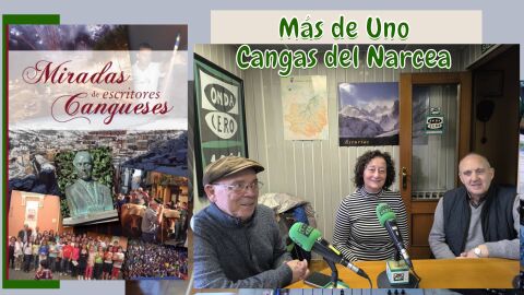 Jos&eacute; Mar&iacute;a, Amalia y To&ntilde;o en el alumbramiento del libro `Miradas de Escritores Cangueses&acute;