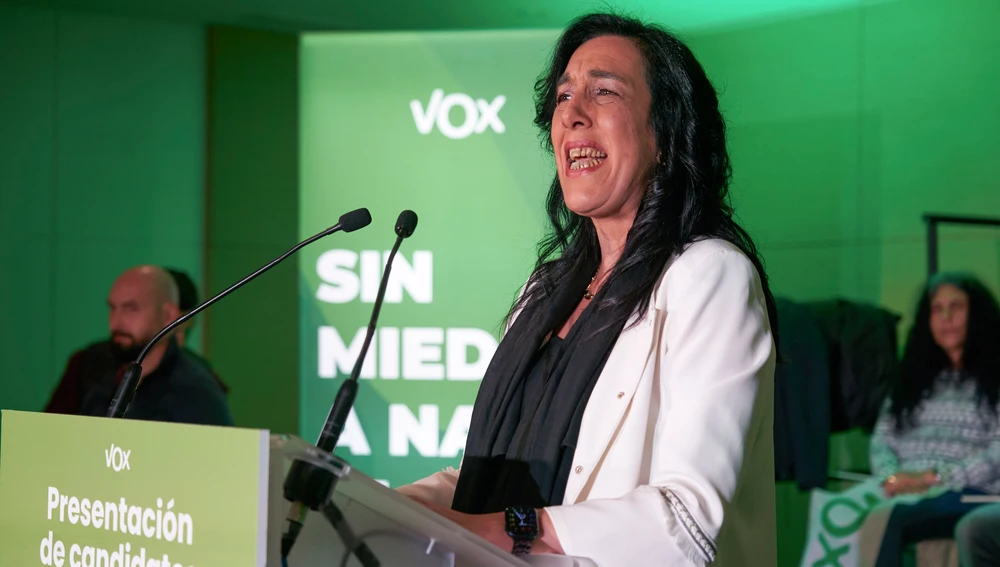 La candidata de Vox a lendakari, Amaia Martínez, durante el acto de presentación de los candidatos de su partido a las elecciones vascas