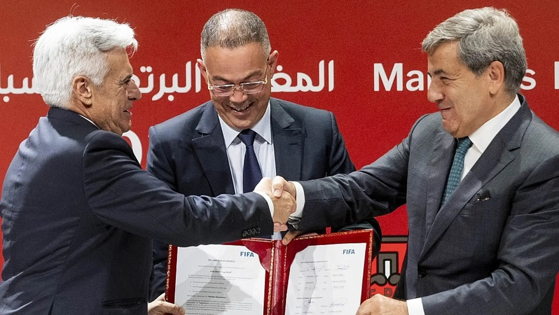 Los presidentes de las Federaciones de España, Marruecos y Portugal firman la candidatura para el Mundial 2030
