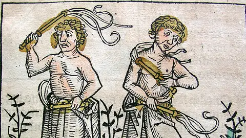 Flagelantes en Crónicas de Núremberg (1493) de Hartmann Schede Flagelantes en Crónicas de Núremberg (1493) de Hartmann Schede