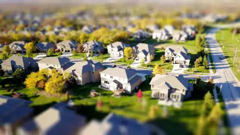 Una maqueta del típico suburbio estadounidense Una maqueta del típico suburbio estadounidense