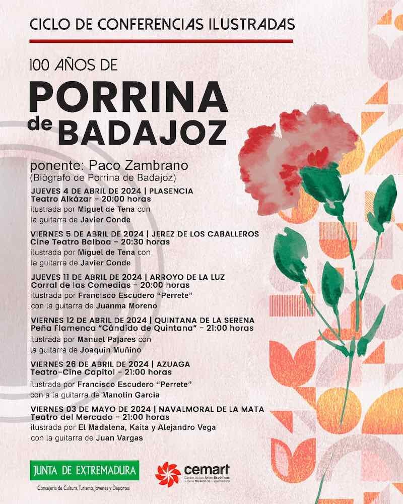 'Porrina de Badajoz' protagonizará un ciclo de conferencias ilustradas que llegará a seis localidades extremeñas 'Porrina de Badajoz' protagonizará un ciclo de conferencias ilustradas que llegará a seis localidades extremeñas