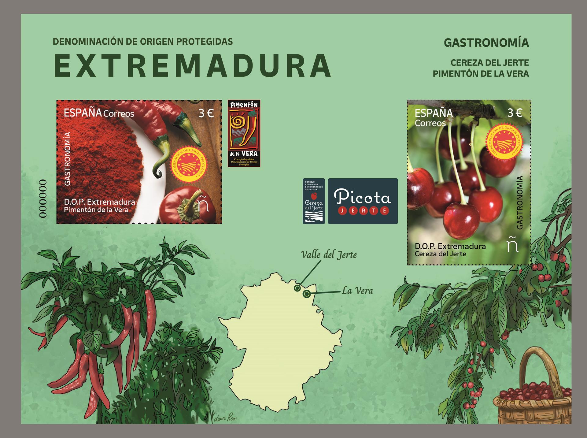 La Cereza del Jerte protagoniza un sello de Correos dentro de la serie 'Gastronomía. D.O. Protegidas. Extremadura' La Cereza del Jerte protagoniza un sello de Correos dentro de la serie 'Gastronomía. D.O. Protegidas. Extremadura'