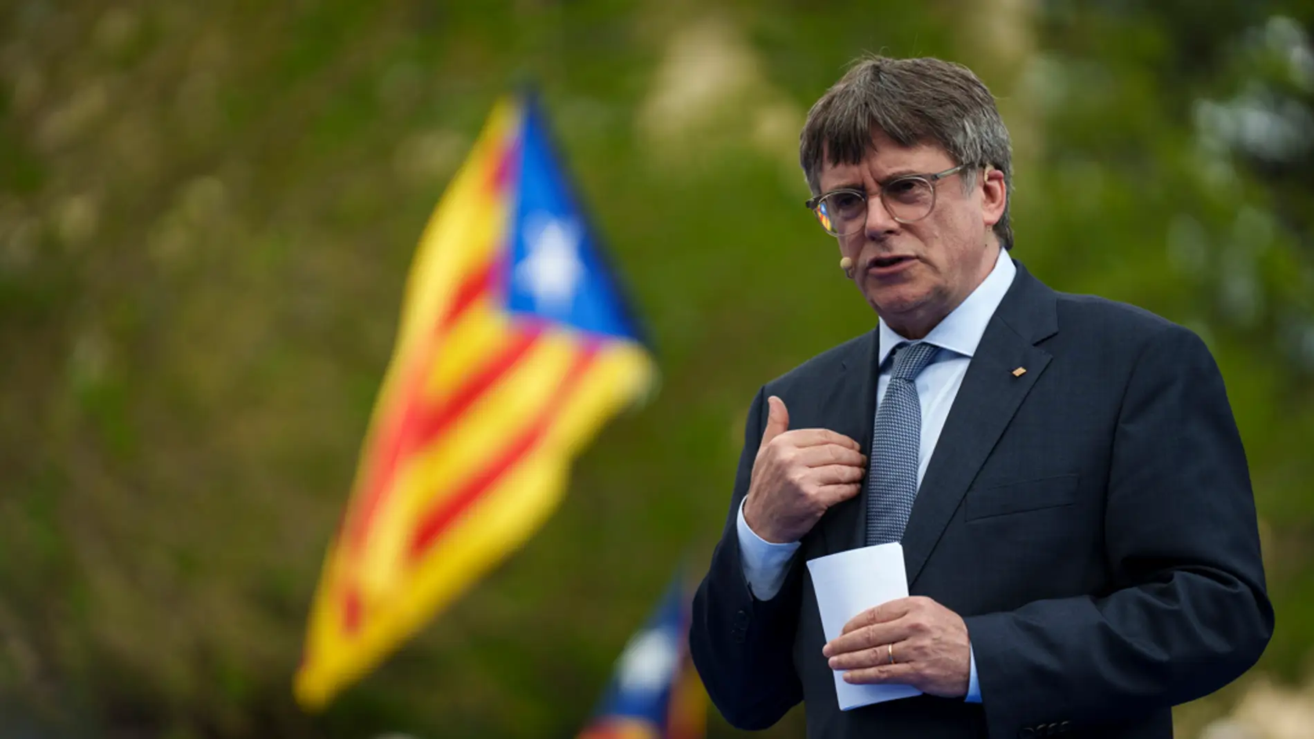  El candidato de Junts y expresidente de la Generalitat, Carles Puigdemont, en el acto en el que anunció su candidatura