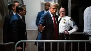 Donald Trump, a su llegada al tribunal de Nueva York.