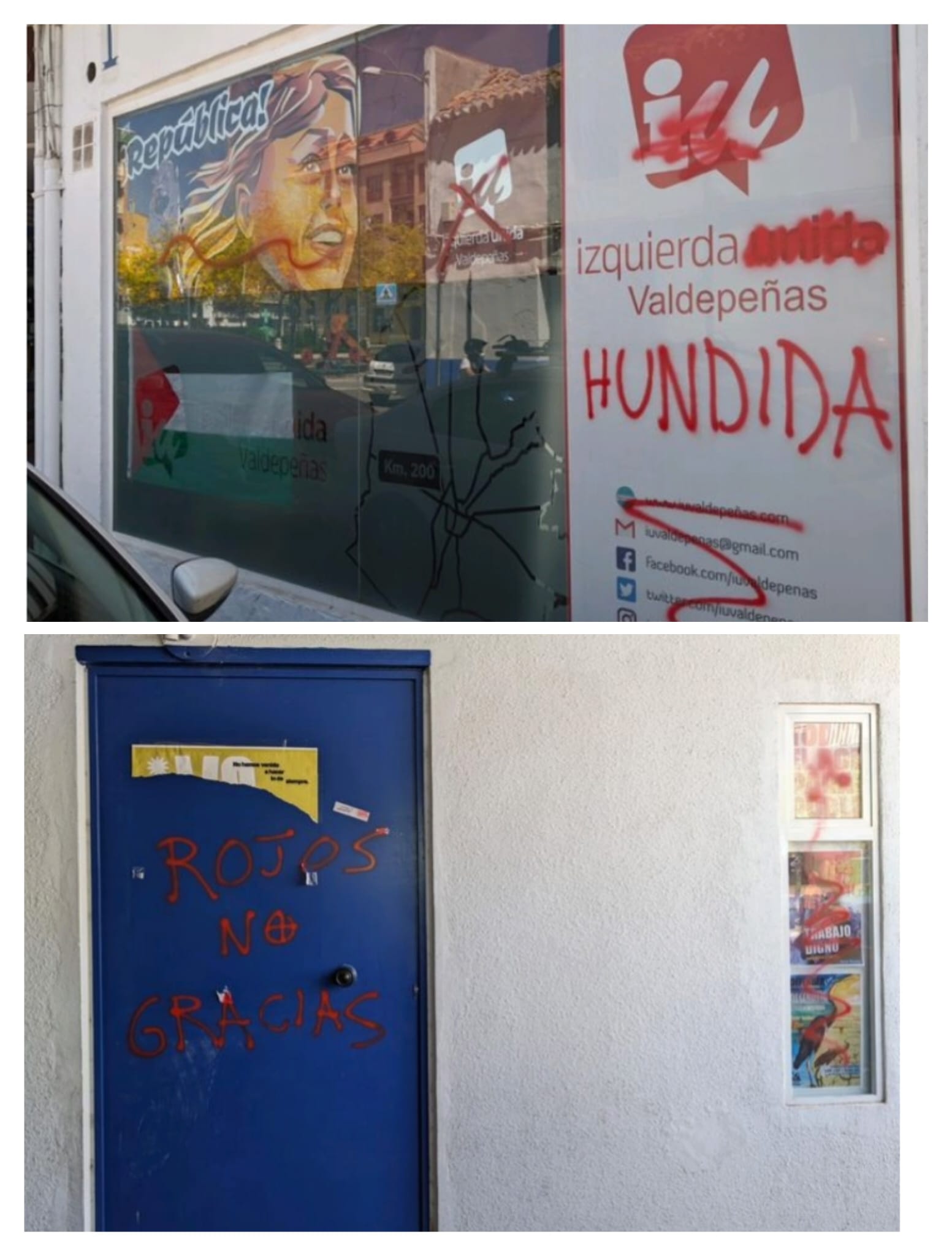 La sede de Unidas por Valdepeñas ha sido objeto de pintadas La sede de Unidas por Valdepeñas ha sido objeto de pintadas
