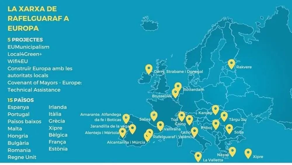 Mapa de poblaciones europeas con Rafelguaraf