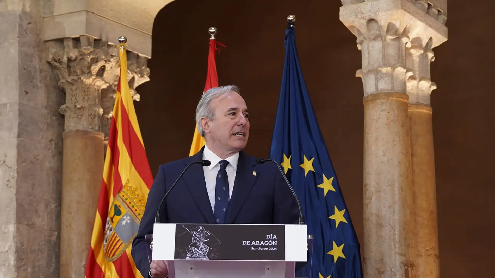 El presidente Azcón en su intervención durante el acto institucional de san Jorge