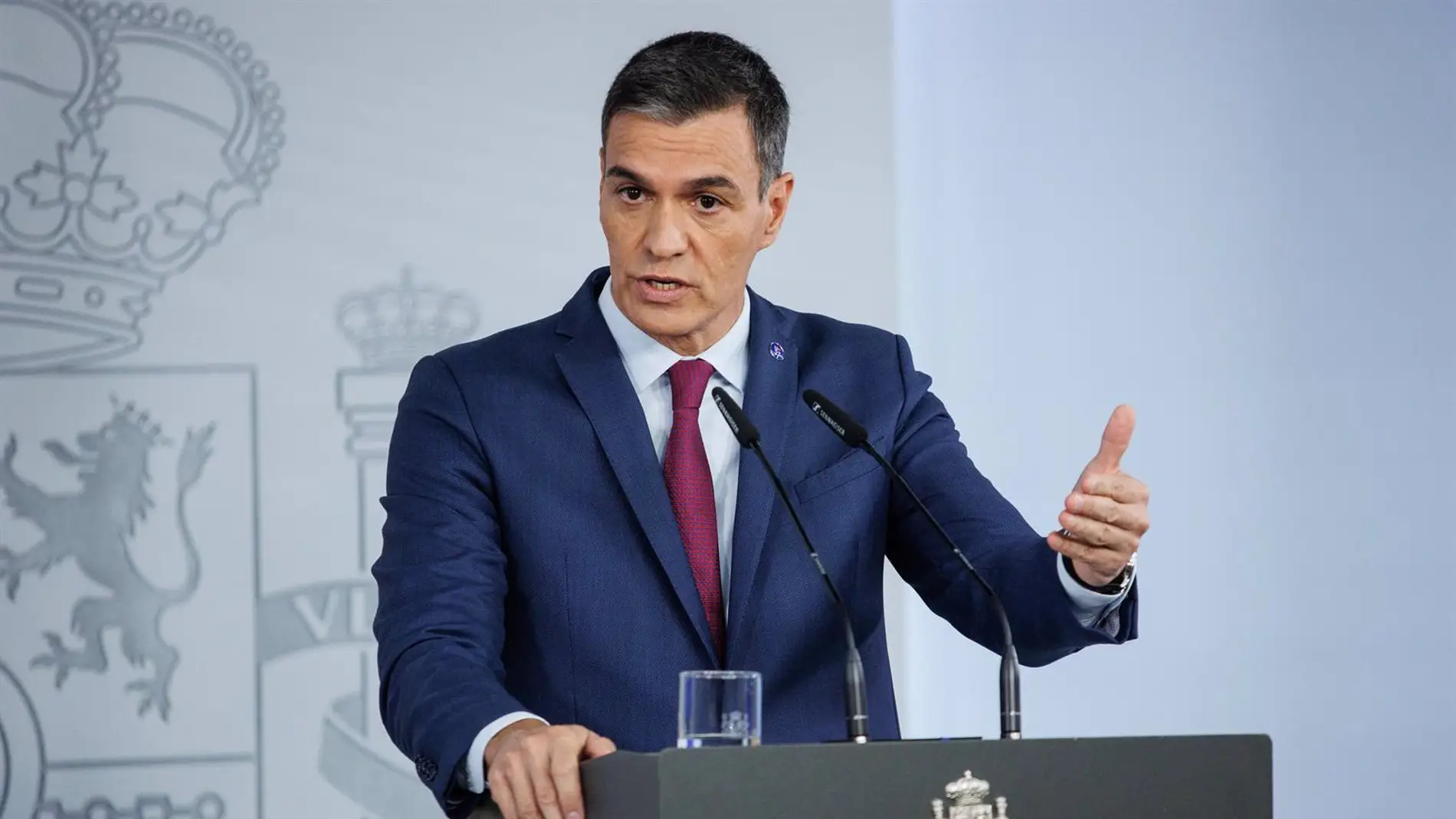 El presidente del Gobierno, Pedro Sánchez, en una comparecencia en la Moncloa