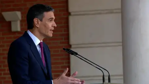 Imagen del presidente del Gobierno, Pedro Sánchez, durante su discurso en el Palacio de La Moncloa Imagen del presidente del Gobierno, Pedro Sánchez, durante su discurso en el Palacio de La Moncloa