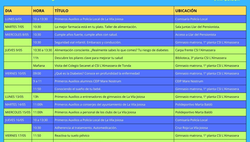 programa de actividades saludables 12 de mayo Villajoyosa