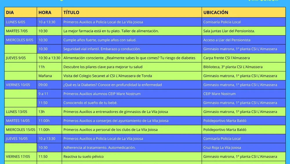 programa de actividades saludables 12 de mayo Villajoyosa programa de actividades saludables 12 de mayo Villajoyosa