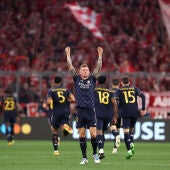 Toni Kroos celebra un gol en el partido de ida en el Alianz Arena