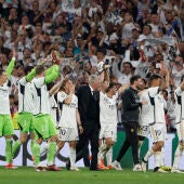 Los jugadores del Real Madrid celebran la victoria en la semifinal ante el Bayern.