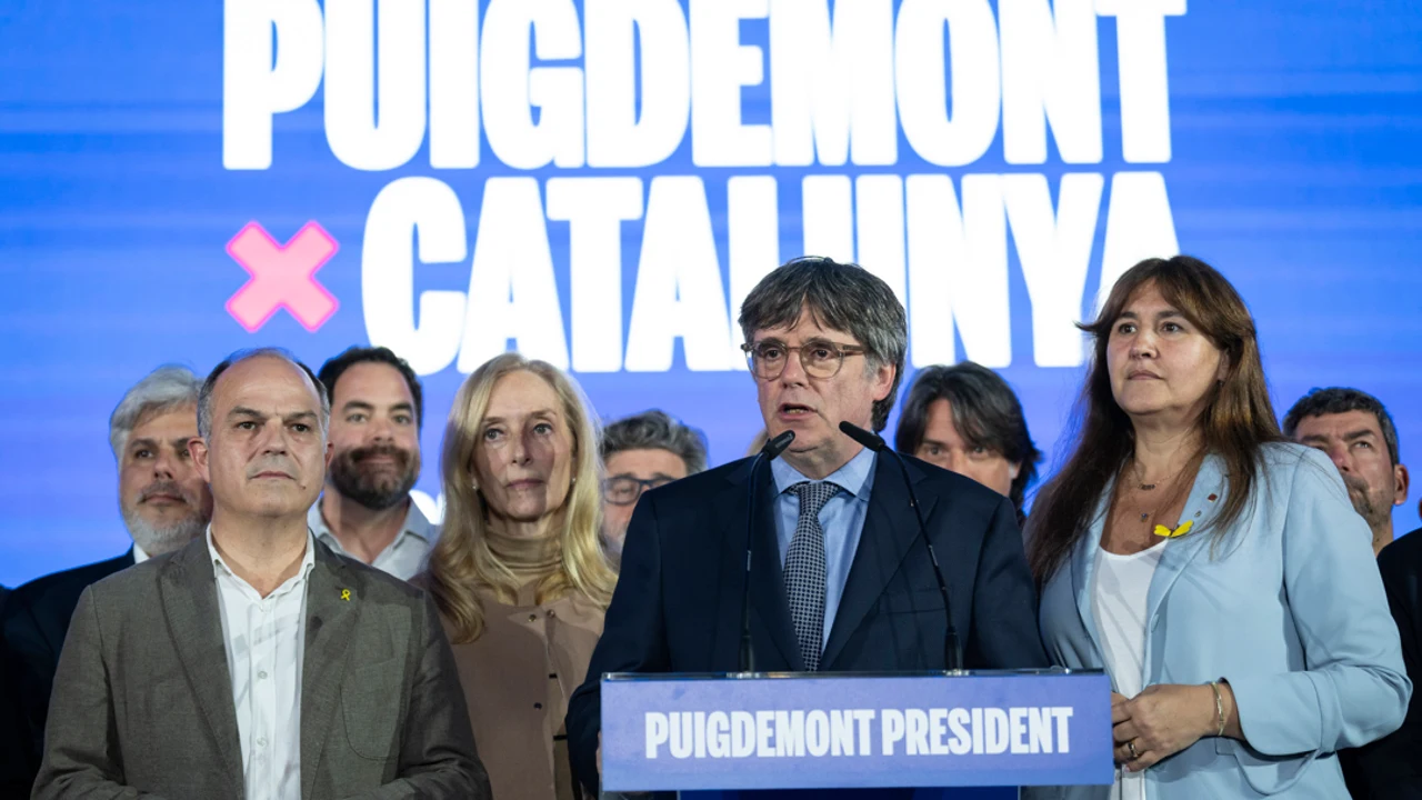 El candidato de JxCat a la presidencia de la Generalitat, Carles Puigdemont, durante la rueda de prensa del pasado 12 de mayo, día de las elecciones catalanas..
