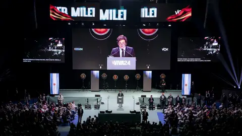 El presidente de Argentina, Javier Milei, interviene durante el acto ‘Viva 24’ de VOX, en el Palacio de Vistalegre El presidente de Argentina, Javier Milei, interviene durante el acto ‘Viva 24’ de VOX, en el Palacio de Vistalegre