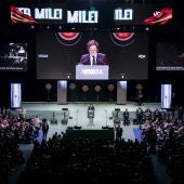 El presidente de Argentina, Javier Milei, interviene durante el acto ‘Viva 24’ de VOX, en el Palacio de Vistalegre