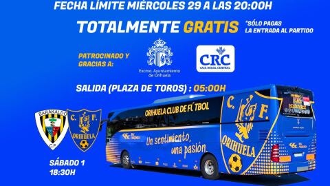 La afici&oacute;n oriolana estar&aacute; con el Orihuela CF en el partido final por el ascenso en Barakaldo