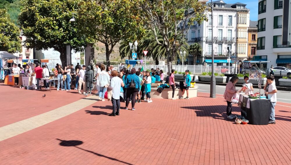 Cerca de un centenar de alumnos de seis coles participaron en el mercado de Luarca en la iniciativa de Valnalón.