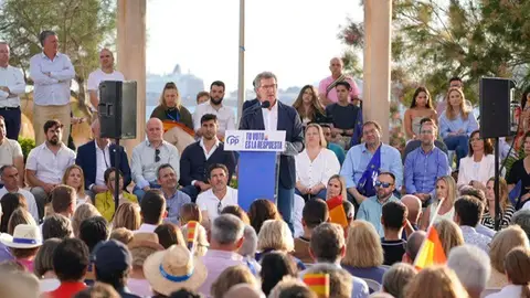 El líder del PP, Alberto Núñez Feijóo, durante un acto electoral en Palma con motivo de las elecciones europeas del 9 de junio. El líder del PP, Alberto Núñez Feijóo, durante un acto electoral en Palma con motivo de las elecciones europeas del 9 de junio.