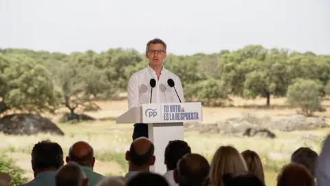El líder del PP, Alberto Núñez Feijóo, ofrece un mitin en Torremocha (Cáceres) junto a la presidenta de la Junta de Extremadura, María Guardiola El líder del PP, Alberto Núñez Feijóo, ofrece un mitin en Torremocha (Cáceres) junto a la presidenta de la Junta de Extremadura, María Guardiola