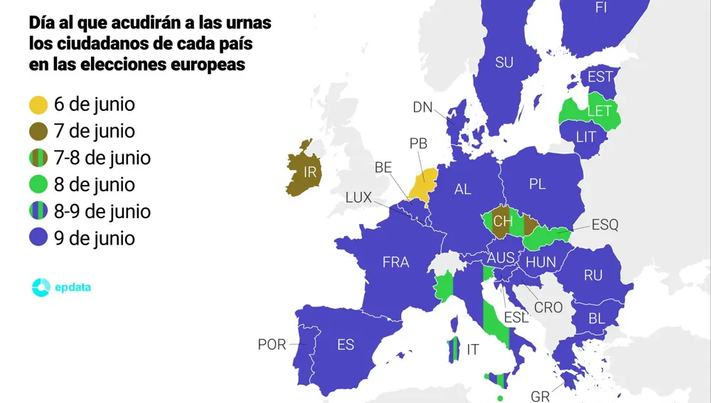 Mapa de fechas para votar en las elecciones europeas