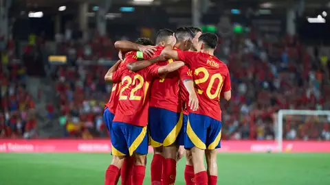 Los jugadores de la selección española celebran un gol de Morata Los jugadores de la selección española celebran un gol de Morata