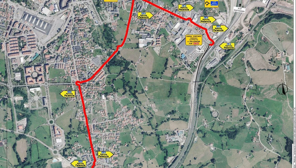 Plano de afectación al tráfico de la autovía A-67 Plano de afectación al tráfico de la autovía A-67