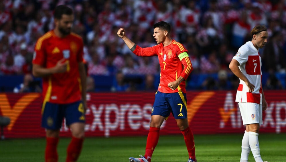 Álvaro Morata celebra su gol a Croacia en la Eurocopa 2024