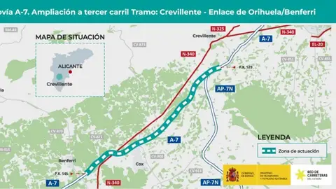 El tercer carril de la A-7 entre Crevillent y Orihuela, más cerca. El tercer carril de la A-7 entre Crevillent y Orihuela, más cerca.