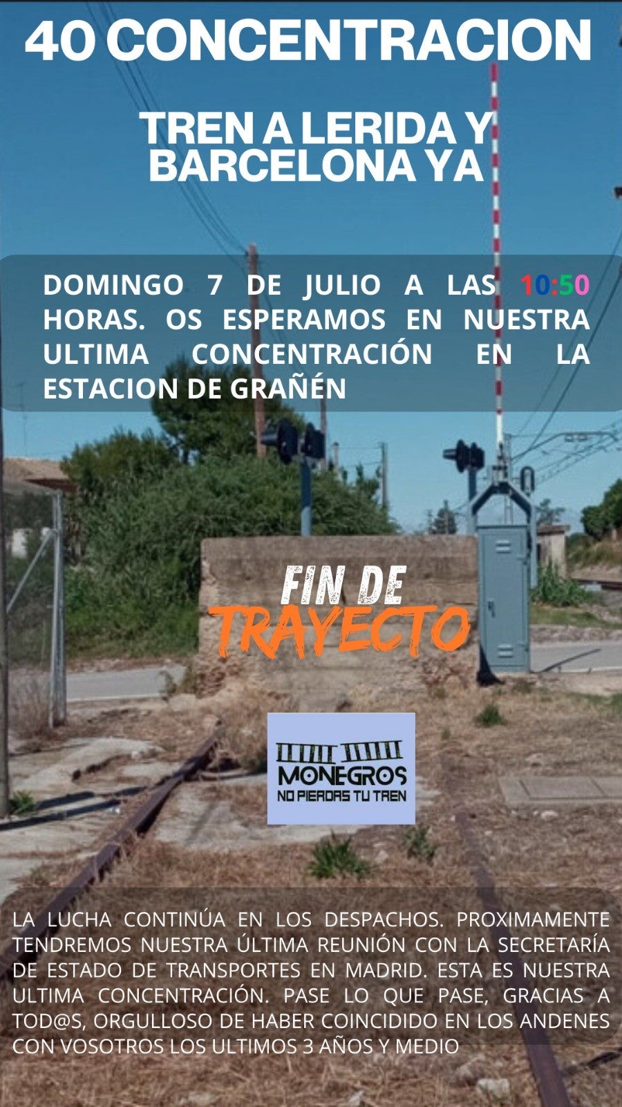 "Monegros no pierdas tu tren" realiza este domingo su última concentración "Monegros no pierdas tu tren" realiza este domingo su última concentración