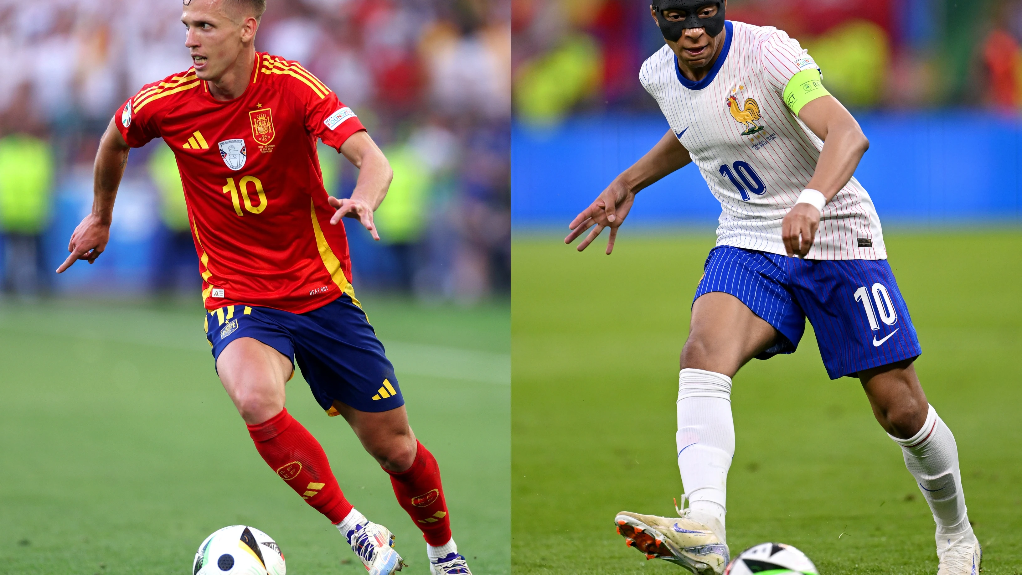 Dani Olmo (Espa&ntilde;a) y Kylian Mbapp&eacute; (Francia) durante la Eurocopa 2024