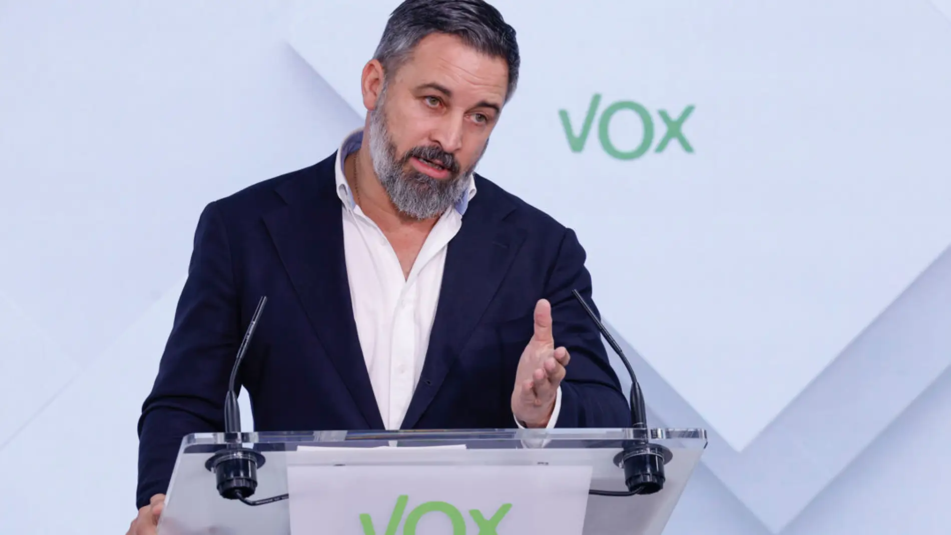 El líder de Vox, Santiago Abascal, durante una rueda de prensa/ EFE/ Javier Lizón
