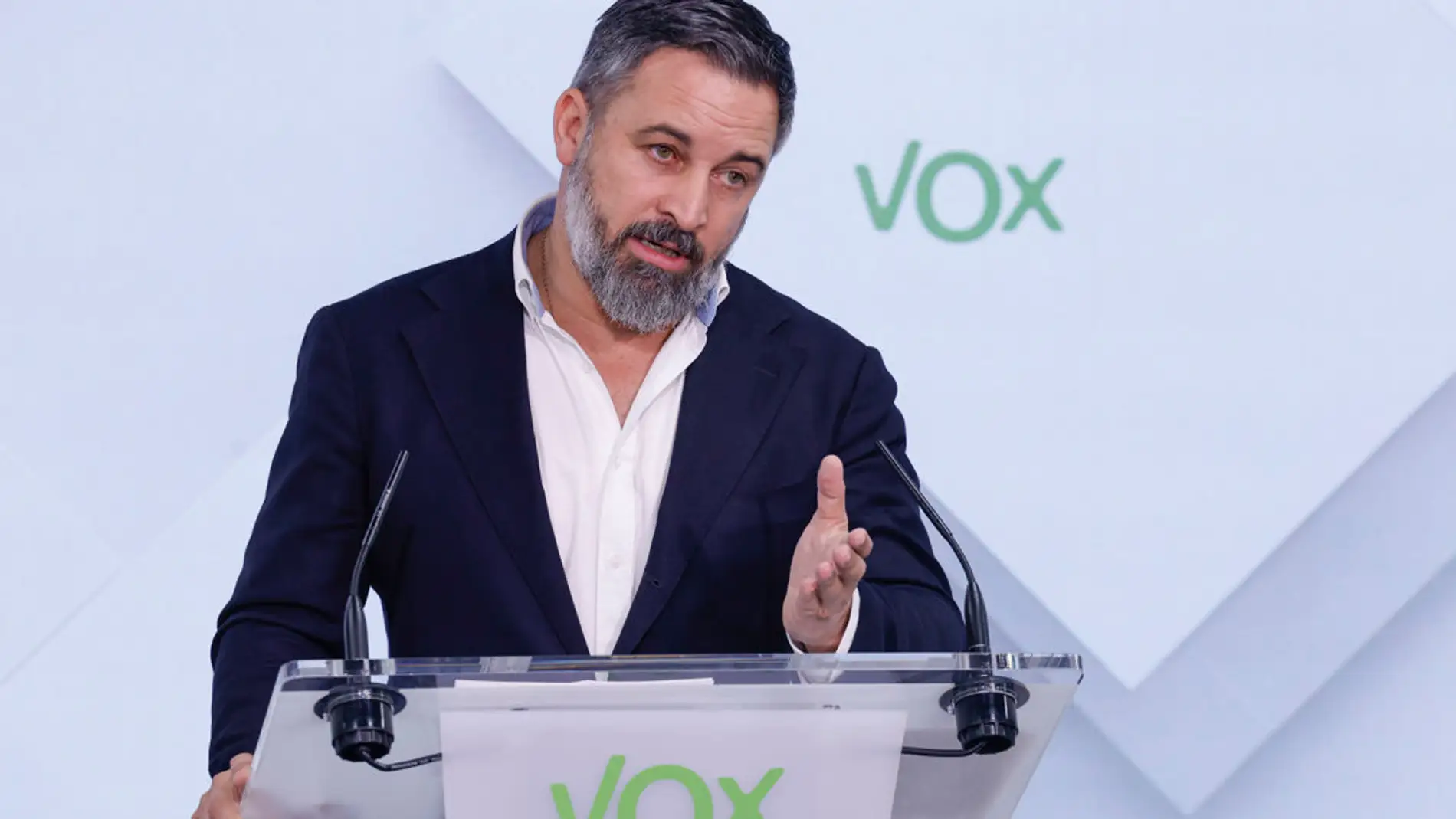 El líder de Vox, Santiago Abascal, durante una rueda de prensa/ EFE/ Javier Lizón El líder de Vox, Santiago Abascal, durante una rueda de prensa/ EFE/ Javier Lizón