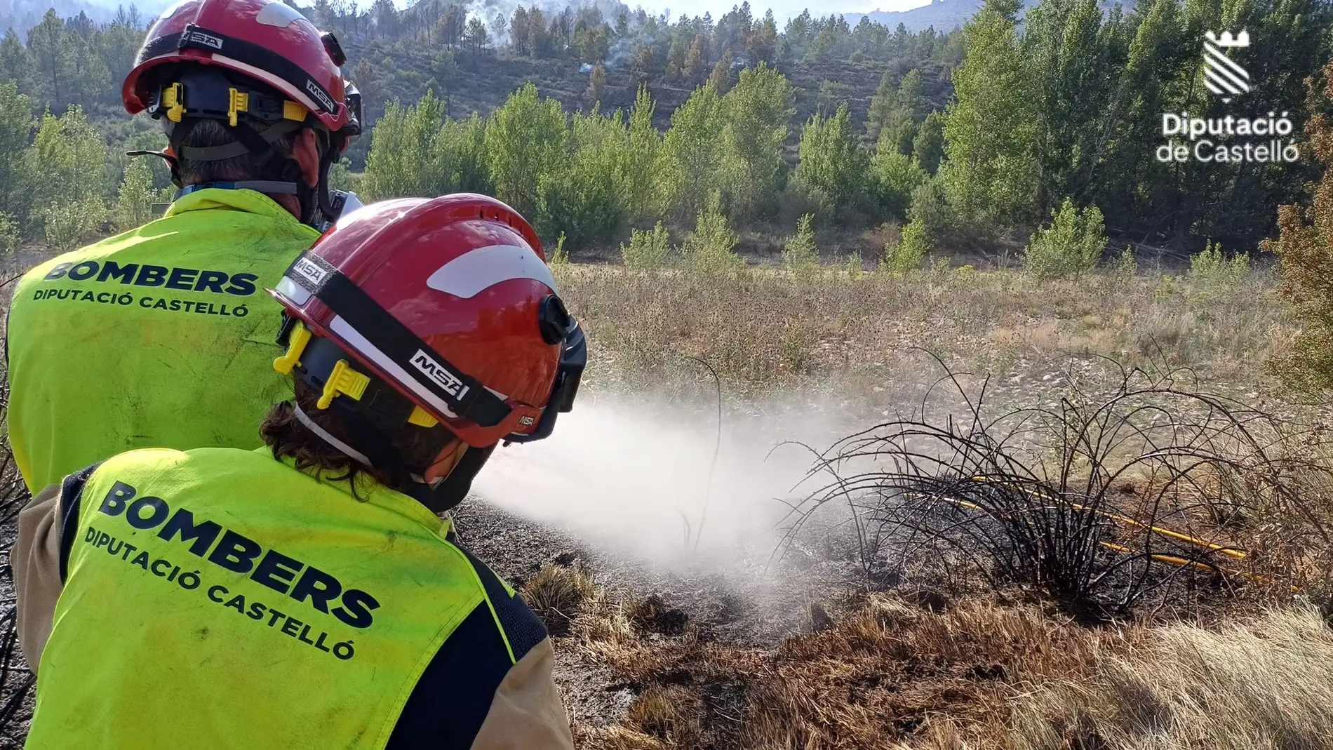 Los bomberos refrescan la zona del incendio forestal de Morella, ya estabilizado