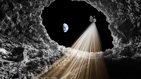 Representación artística de la fosa lunar en el Mare Tranquillitatis Representación artística de la fosa lunar en el Mare Tranquillitatis