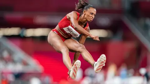 Ana Peleteiro, del Equipo Español, bronce en la final de triple salto de atletismo, durante los JJOO 2020, a 1 de agosto, 2021 en Tokio, Japón Ana Peleteiro, del Equipo Español, bronce en la final de triple salto de atletismo, durante los JJOO 2020, a 1 de agosto, 2021 en Tokio, Japón