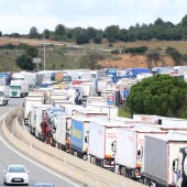Camions aturats a l'AP-7 a Figueres